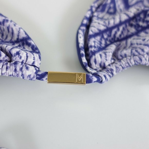 MAR Women Navy Blue Bikini Top MEDIUM Triangle Halter Strappy‎ Front Gold buckle - Picture 3 of 10